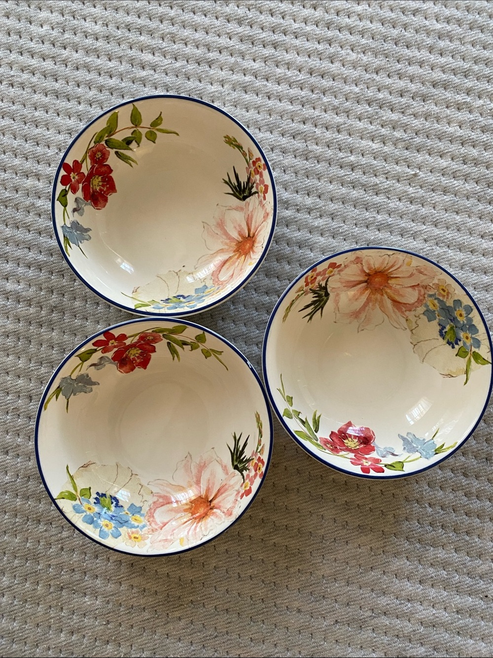 POTTERY BARN FLORAL FRUIT BOWLS SET OF 3